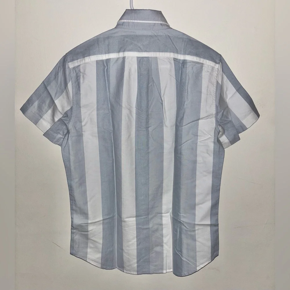 NWT J.Crew Short-sleeve cotton oxford shirt White Grey Blue Small Stripe Preppy